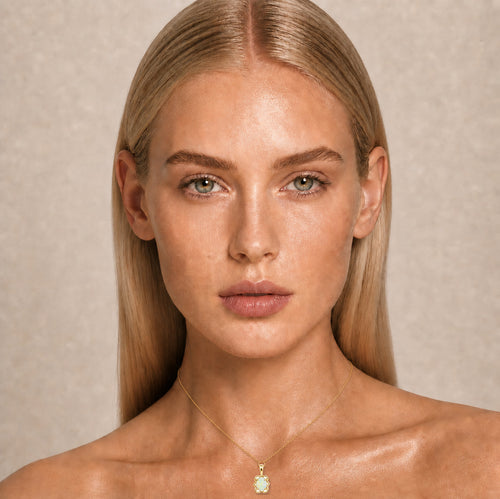 14K Gold australian opal pendant worn — styling reference, Ministry of Gems Australian Opal Collection