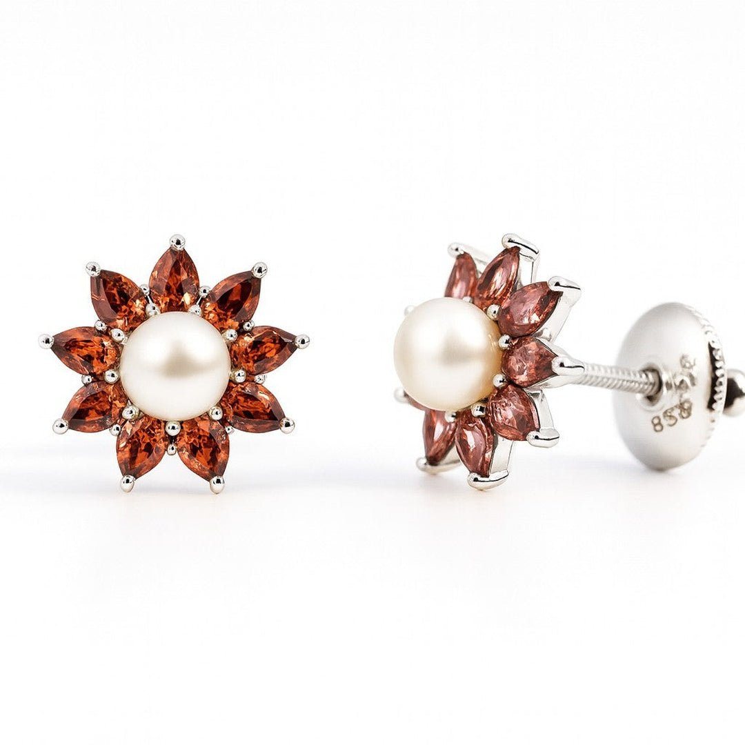 Garnet Flower Studs - Ministry of Gems®EarringsMinistry of Gems®