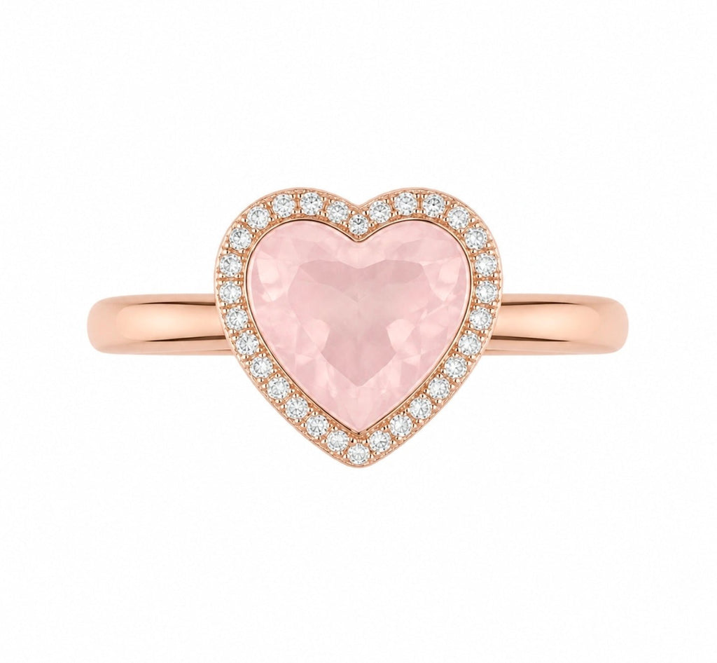 Heart-Shaped Rose Quartz Halo Ring - Ministry of Gems®RingMinistry of Gems®