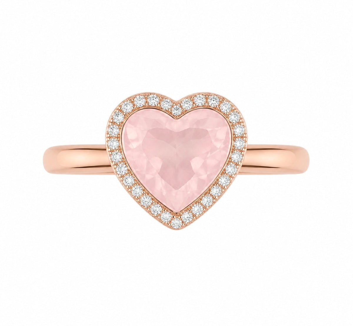 Heart-Shaped Rose Quartz Halo Ring - Ministry of Gems®RingMinistry of Gems®