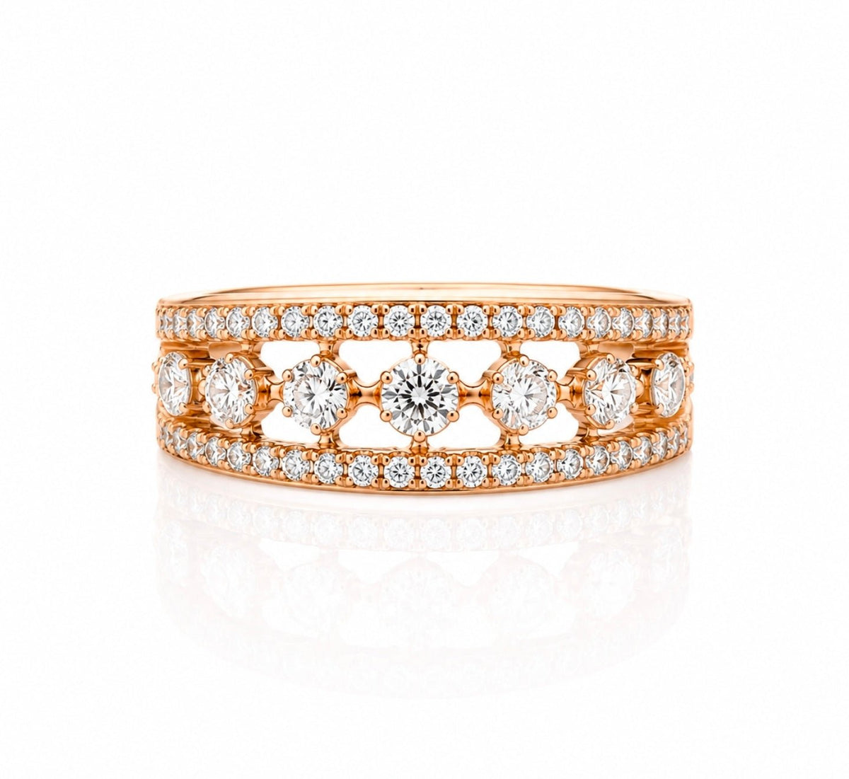 Openwork Three-Row Diamond Yellow Gold Ring - Ministry of Gems®RingMinistry of Gems®