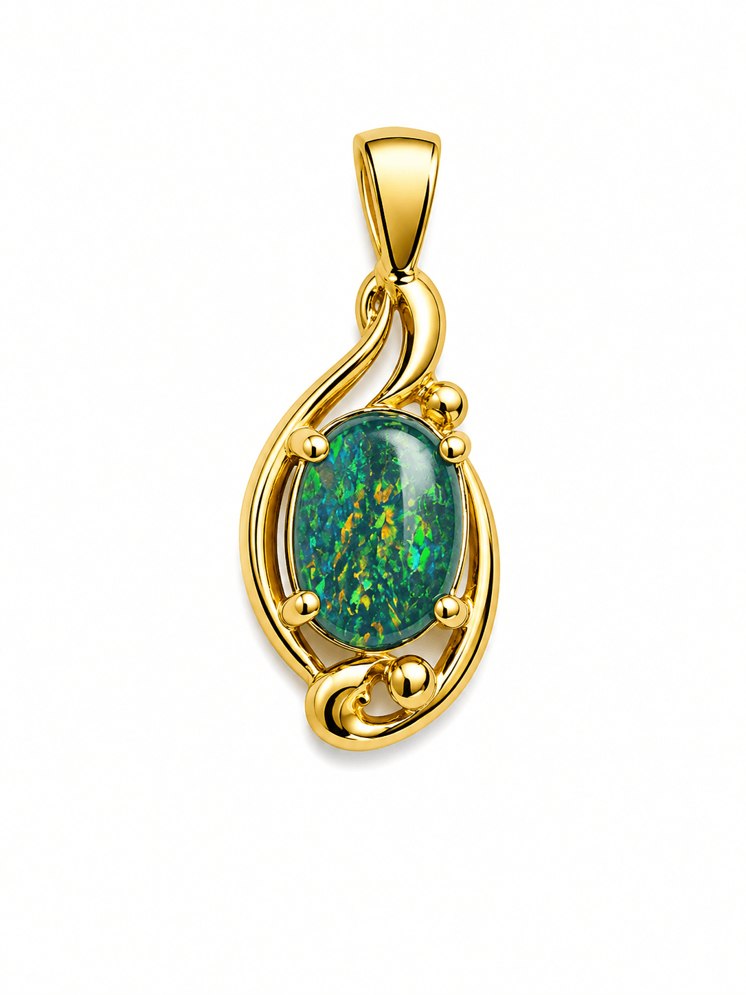 Oval Australian Opal Beaded Scroll Pendant — Gold-Plated Sterling Silver - Ministry of Gems®PendantMinistry of Gems®