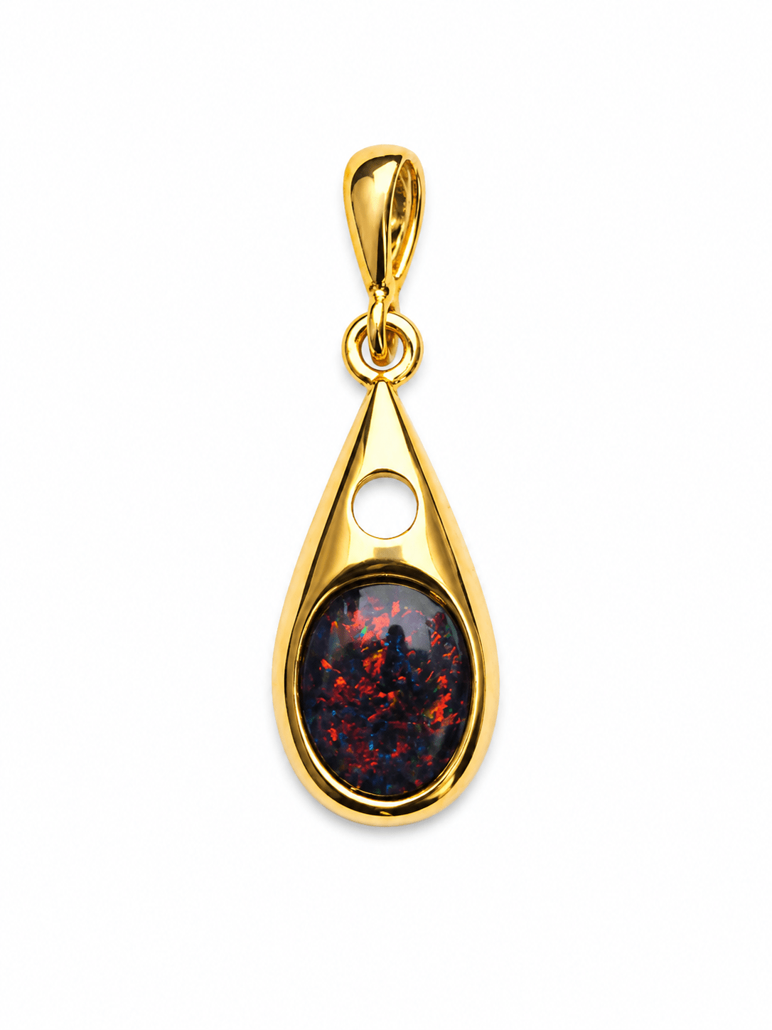 Oval Australian Opal Bezel Teardrop Pendant — Gold-Plated Sterling Silver - Ministry of Gems®PendantMinistry of Gems®