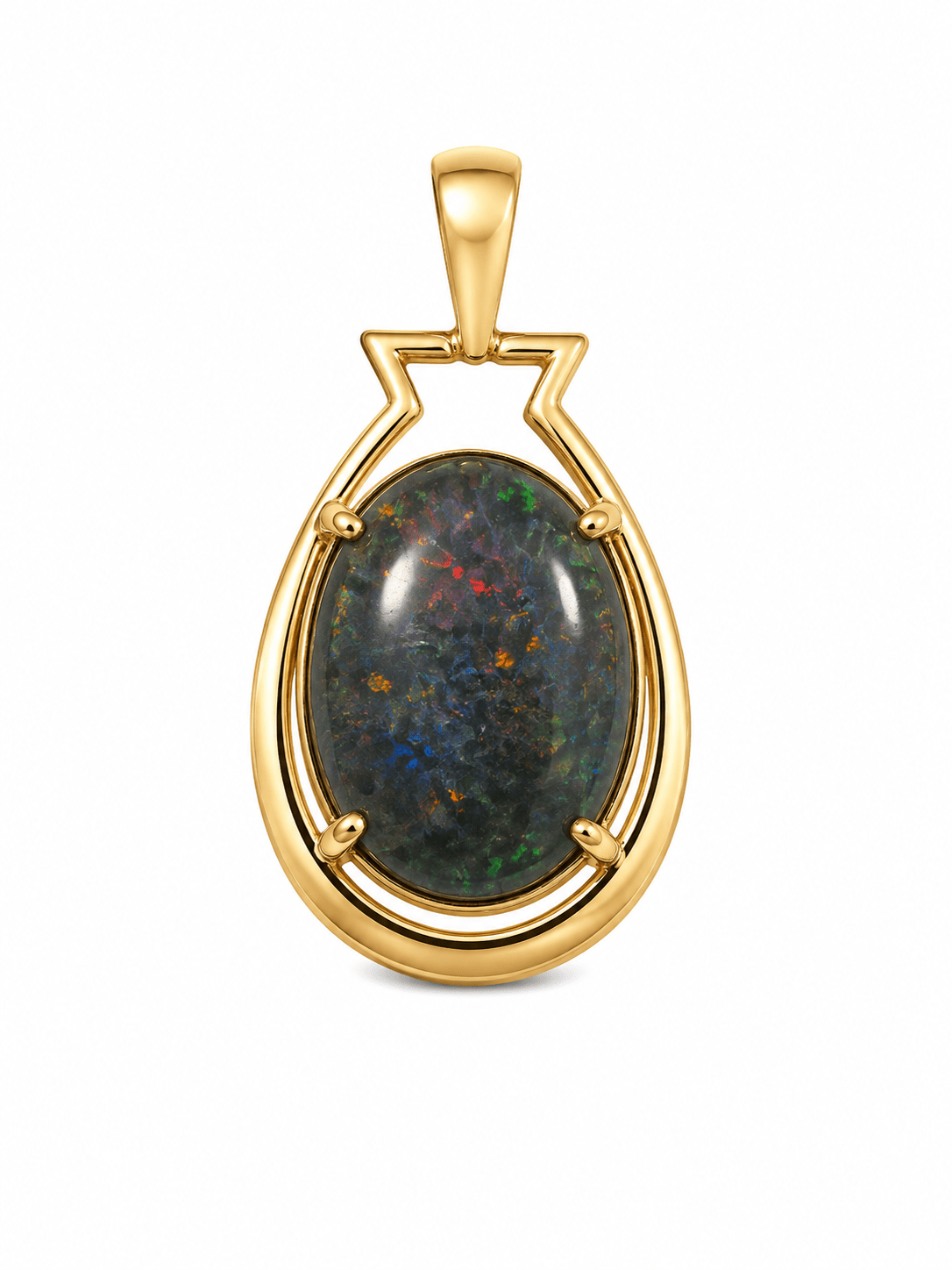 Oval Australian Opal Cabochon Pendant — Gold-Plated Sterling Silver - Ministry of Gems®PendantMinistry of Gems®