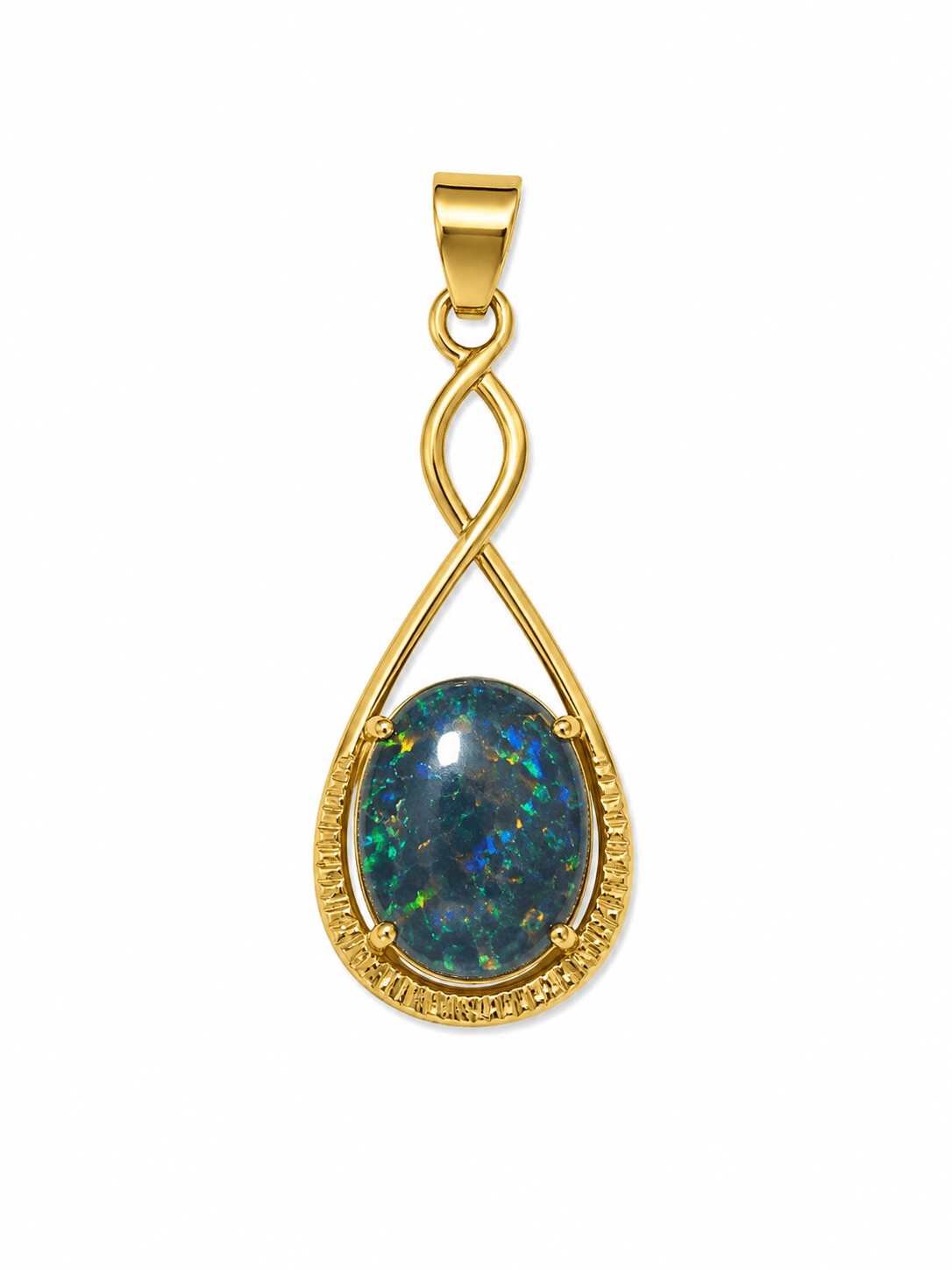 Oval Australian Opal Crossover Teardrop Pendant — Gold-Plated Sterling Silver - Ministry of Gems®PendantMinistry of Gems®