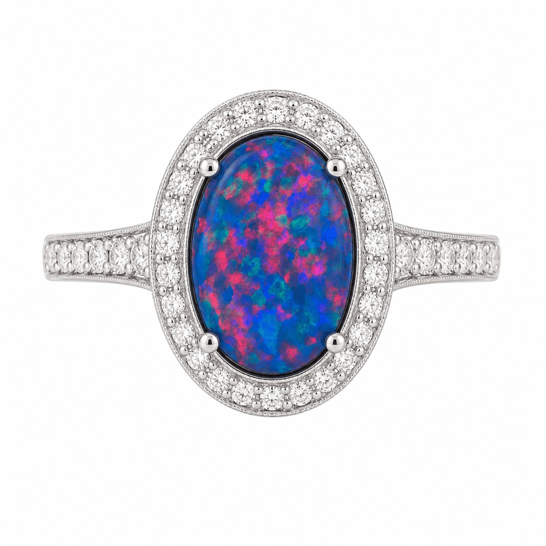 Oval Australian Opal Halo Ring - Ministry of Gems®RingMinistry of Gems®