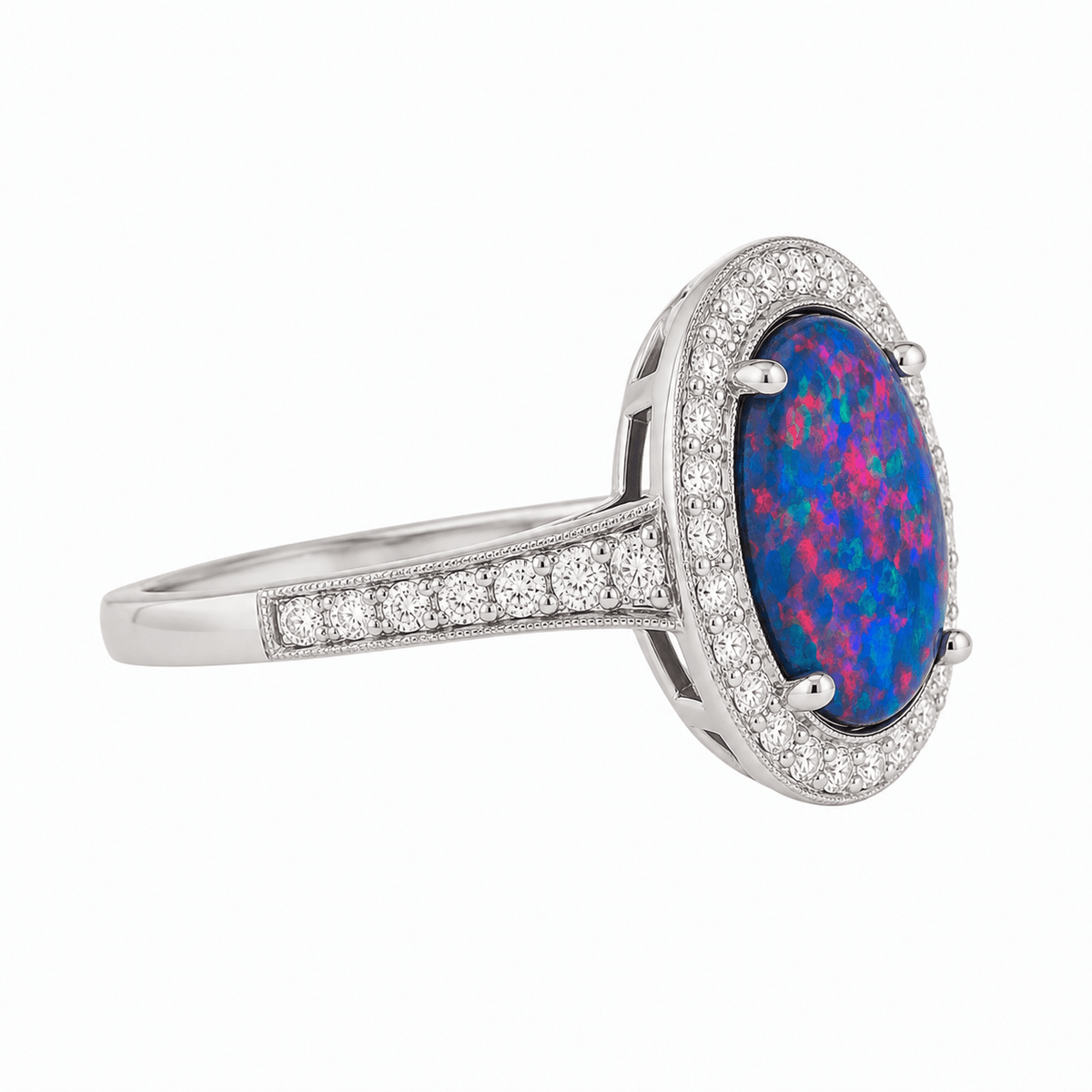 Oval Australian Opal Halo Ring - Ministry of Gems®RingMinistry of Gems®