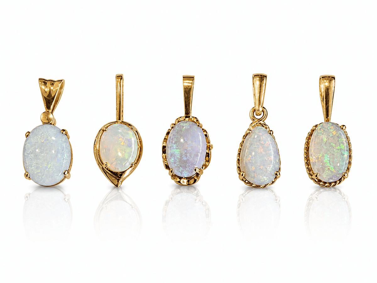Oval Australian Opal Leaf Pendant — 14K Gold - Ministry of Gems®PendantMinistry of Gems®