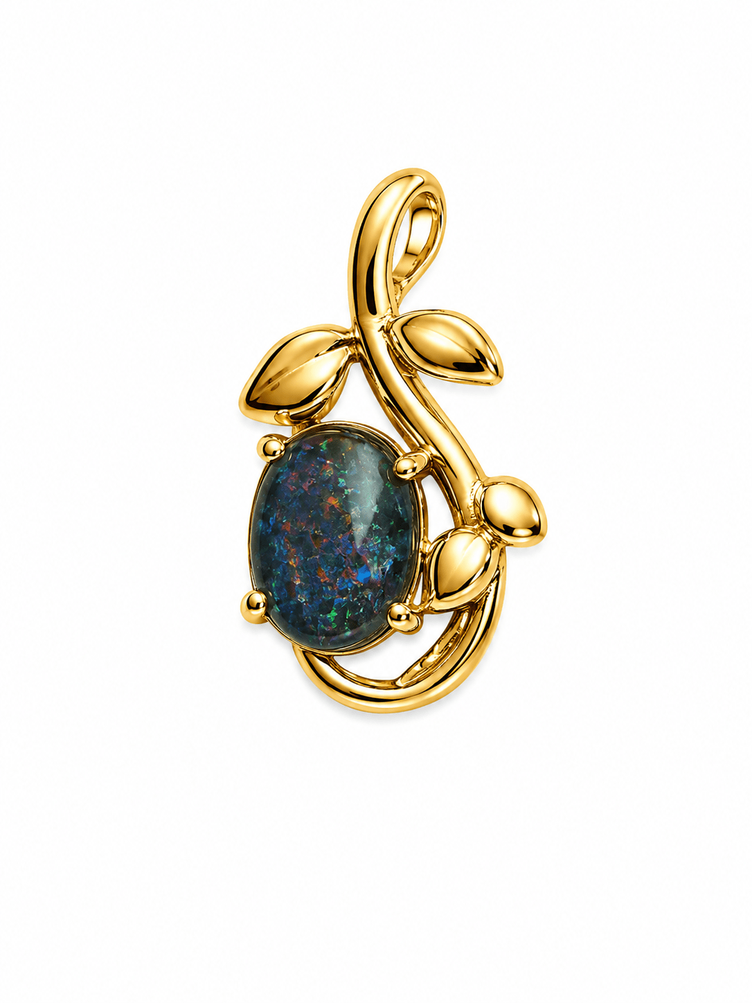 Oval Australian Opal Leaf Pendant — Gold-Plated Sterling Silver - Ministry of Gems®PendantMinistry of Gems®