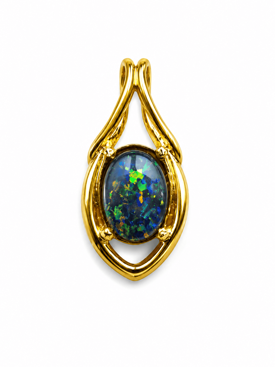 Oval Australian Opal Marquise Frame Pendant — Gold-Plated Sterling Silver - Ministry of Gems®PendantMinistry of Gems®