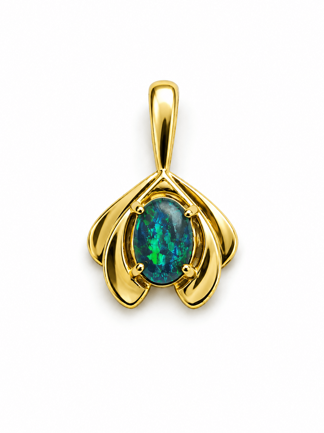 Oval Australian Opal Petal Pendant — Gold-Plated Sterling Silver - Ministry of Gems®PendantMinistry of Gems®