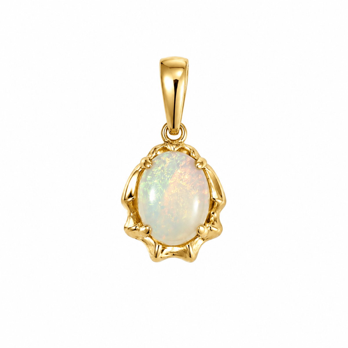 Oval Australian Opal Scalloped Claw-Set Pendant — 14K Gold - Ministry of Gems®PendantMinistry of Gems®