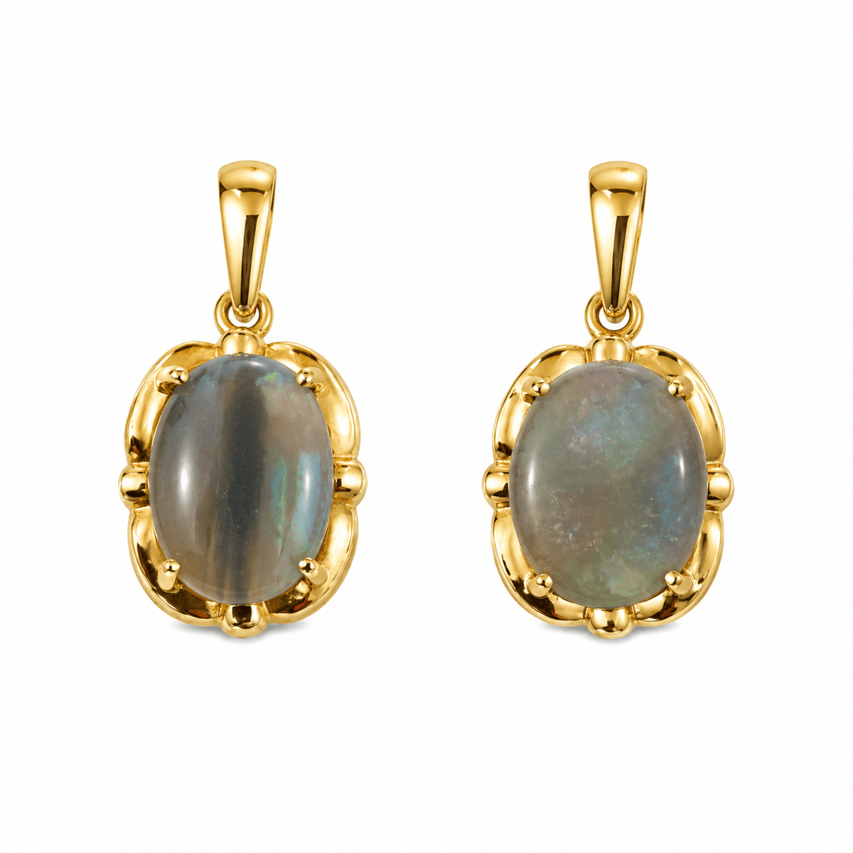 Oval Australian Opal Scalloped Frame Pendant — 14K Gold - Ministry of Gems®PendantMinistry of Gems®