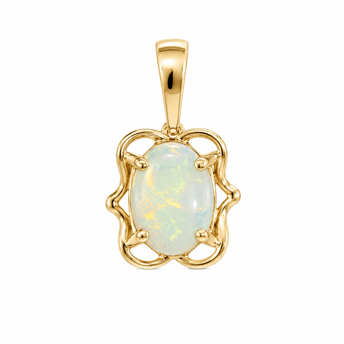 Oval Australian Opal Scrollwork Pendant — 14K Gold - Ministry of Gems®PendantMinistry of Gems®