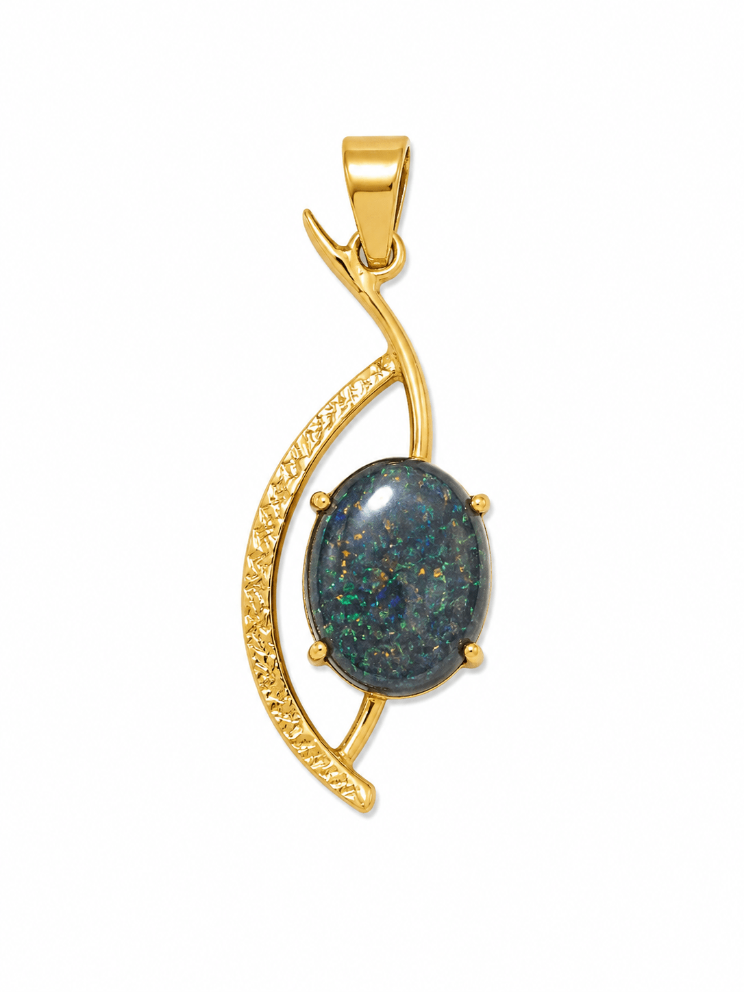 Oval Australian Opal Textured Crescent Pendant — Gold-Plated Sterling Silver - Ministry of Gems®PendantMinistry of Gems®