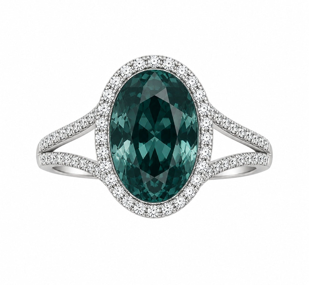 Oval Australian Teal Sapphire Diamond Halo Ring - Ministry of Gems®RingMinistry of Gems®