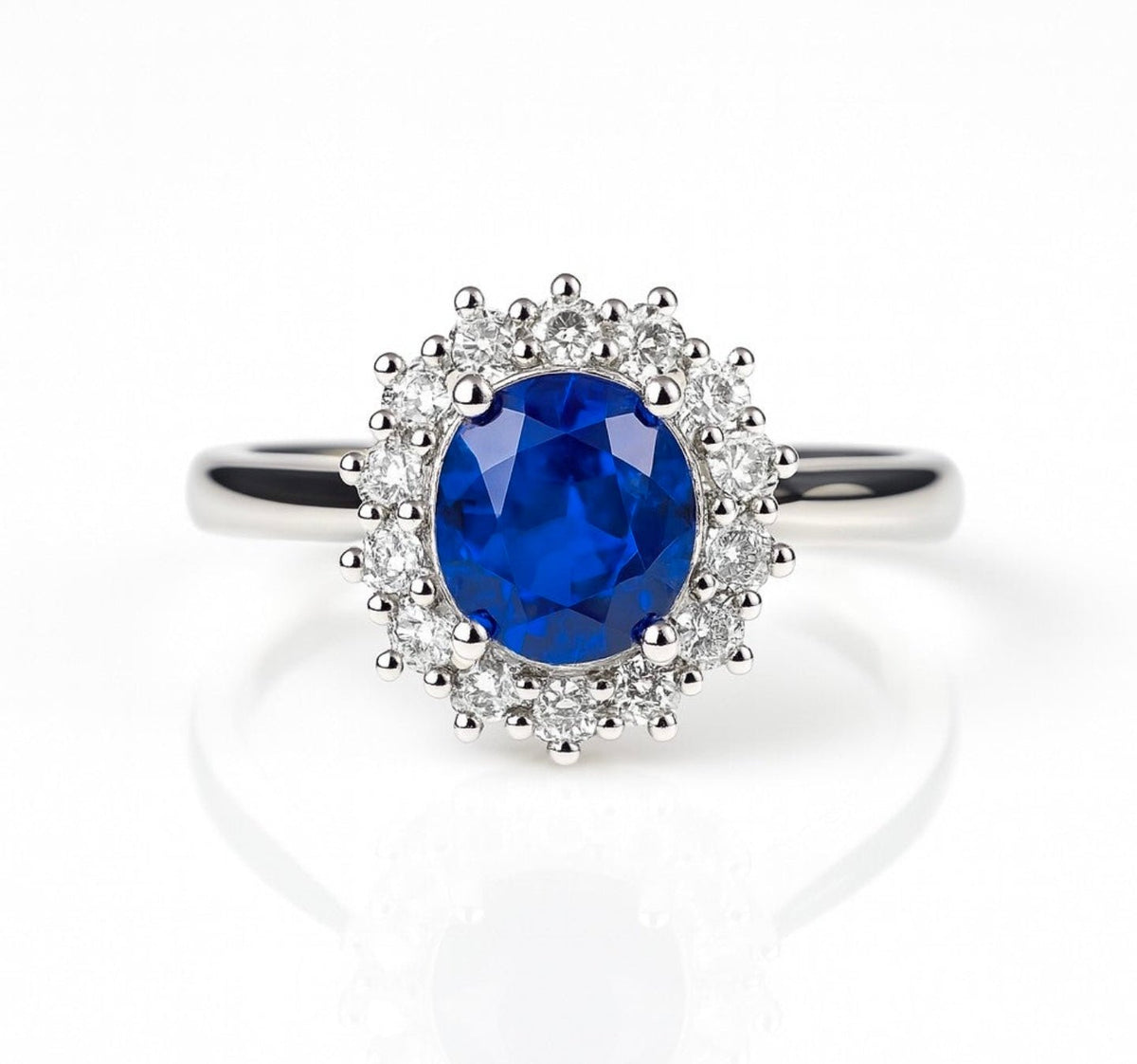 Oval Blue Sapphire Diamond Cluster Ring - Ministry of Gems®RingMinistry of Gems®