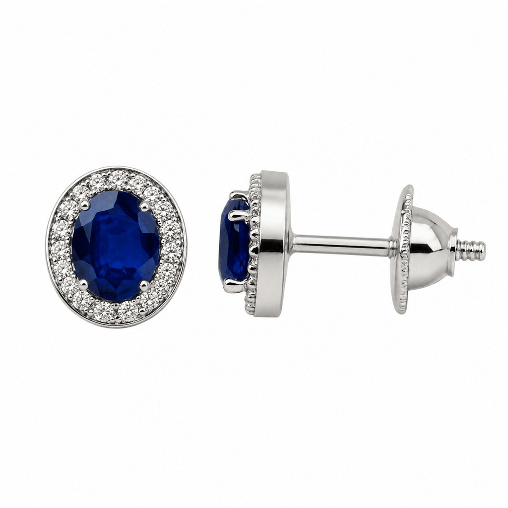 Oval Blue Sapphire Halo Studs - Ministry of Gems®EarringsMinistry of Gems®