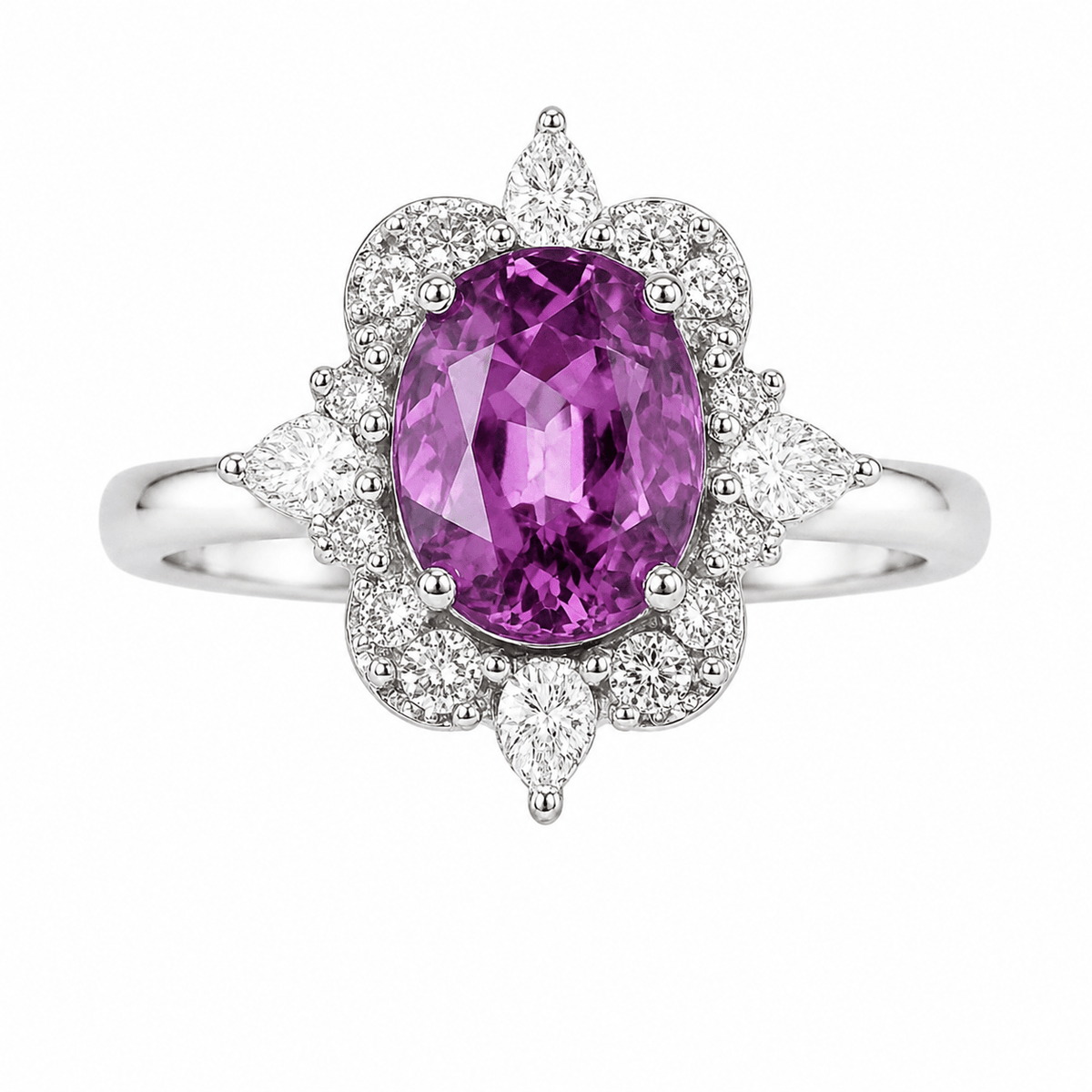 Oval Pink Sapphire Diamond Halo Gold Ring - Ministry of Gems®RingMinistry of Gems®