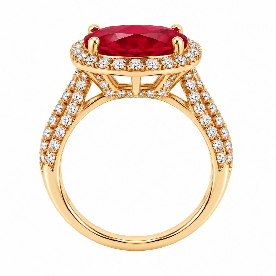 Oval Ruby Diamond Halo Split-Shank Ring - Ministry of Gems®RingMinistry of Gems®