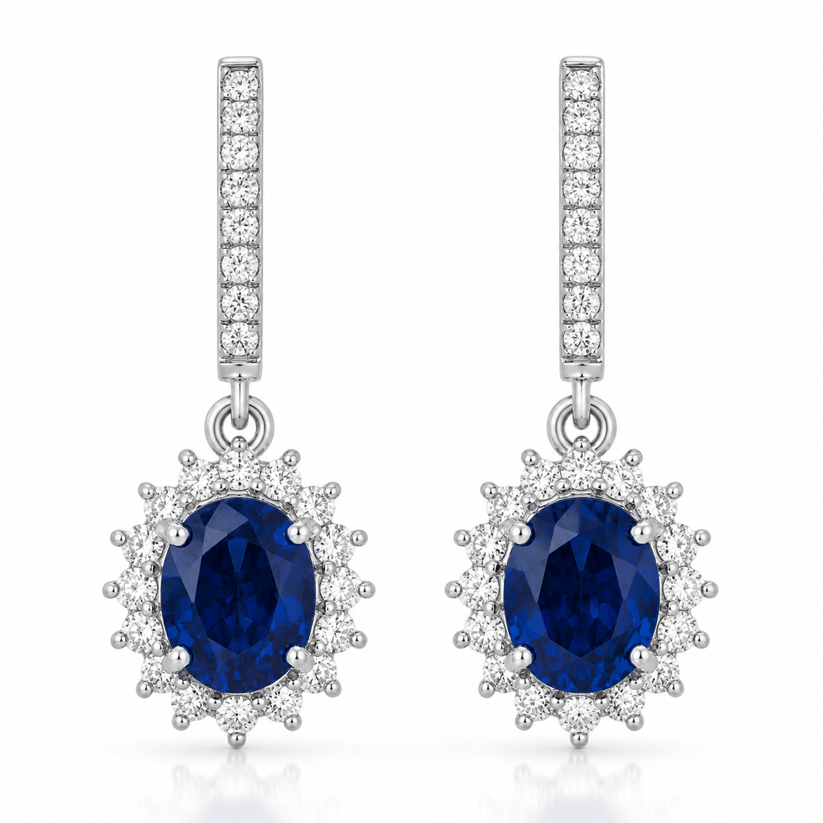 Oval Sapphire Sunburst Diamond Halo Drops - Ministry of Gems®EarringsMinistry of Gems®