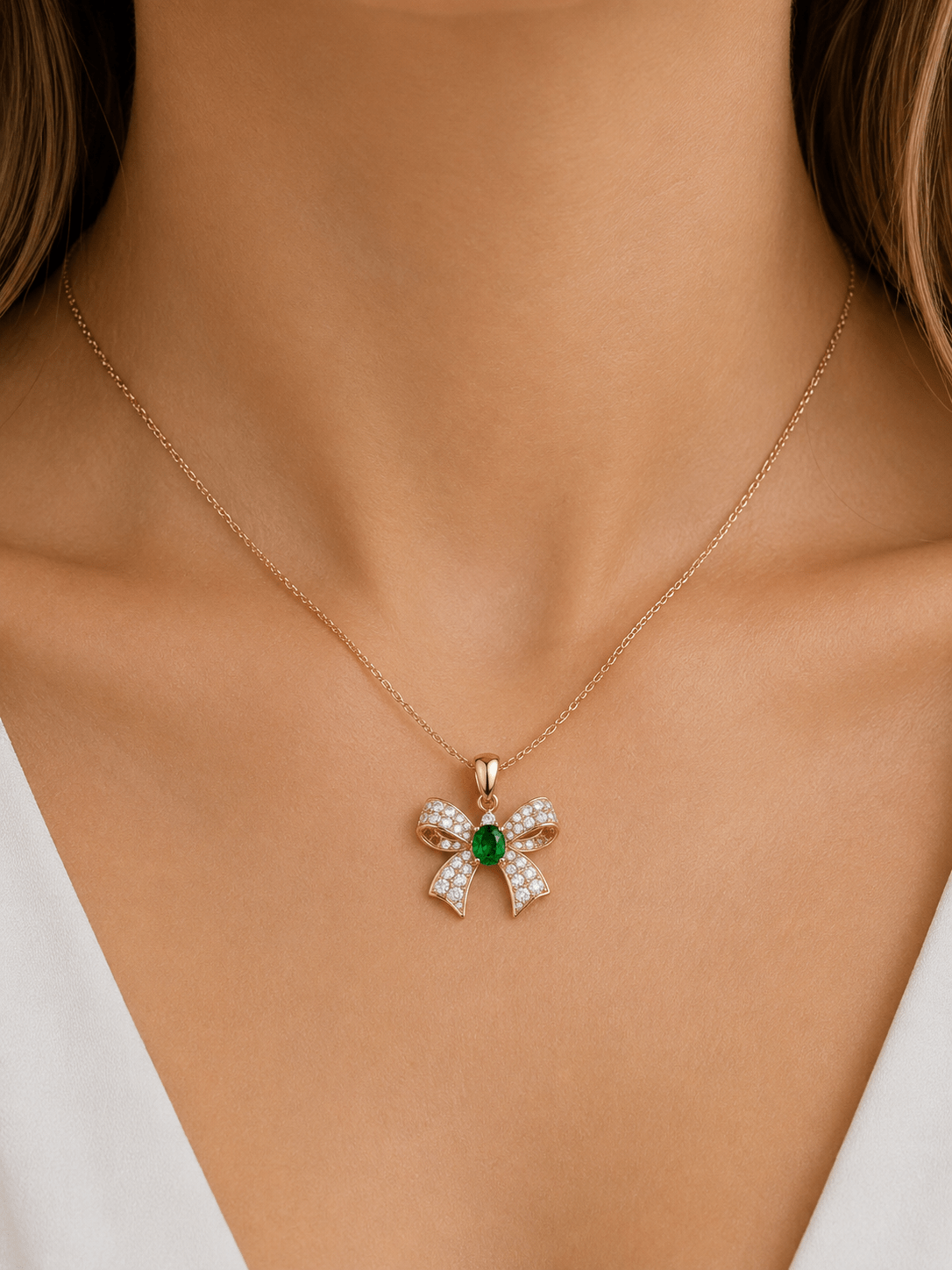 Oval Tsavorite Diamond Bow Pendant - Ministry of Gems®PendantMinistry of Gems®