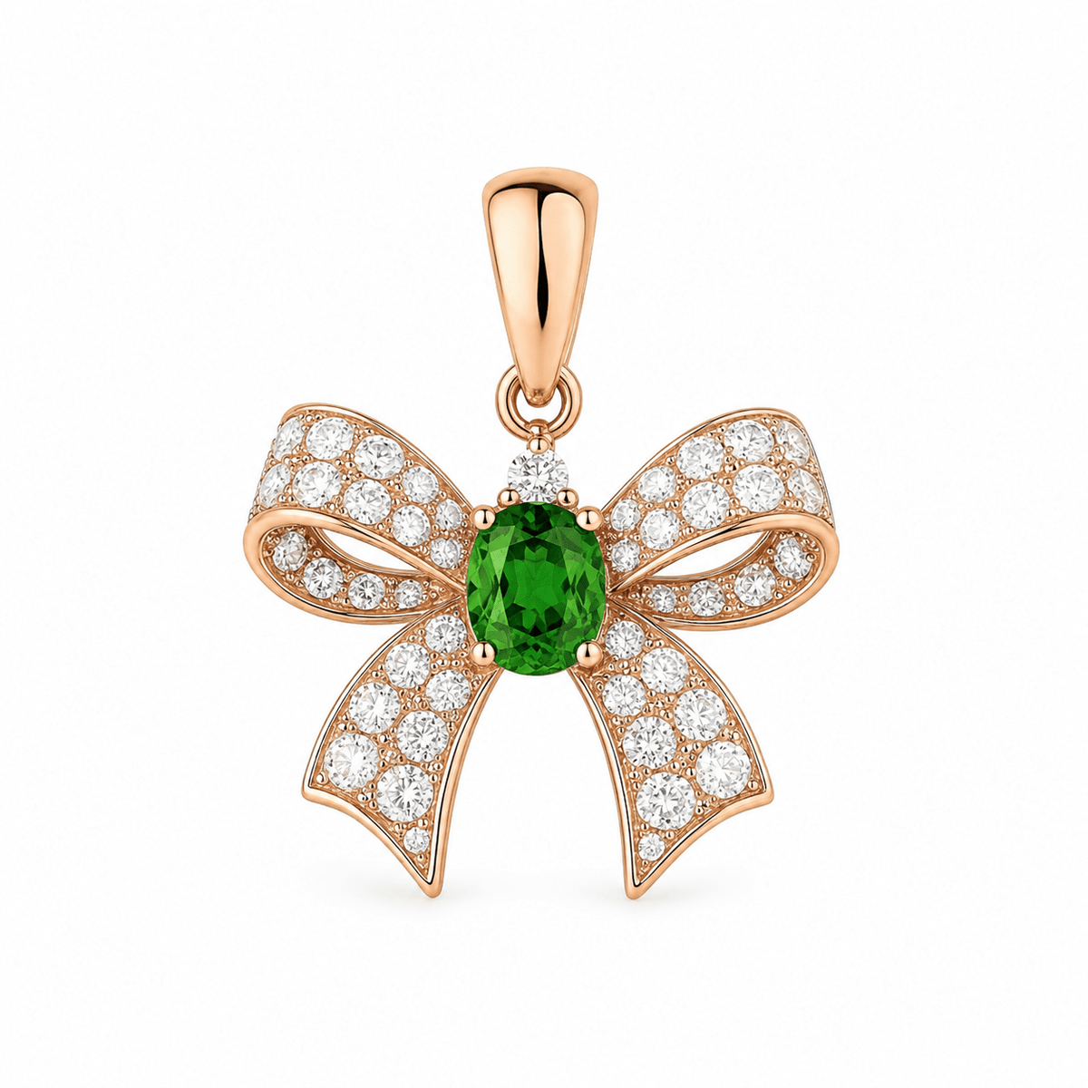 Oval Tsavorite Diamond Bow Pendant - Ministry of Gems®PendantMinistry of Gems®