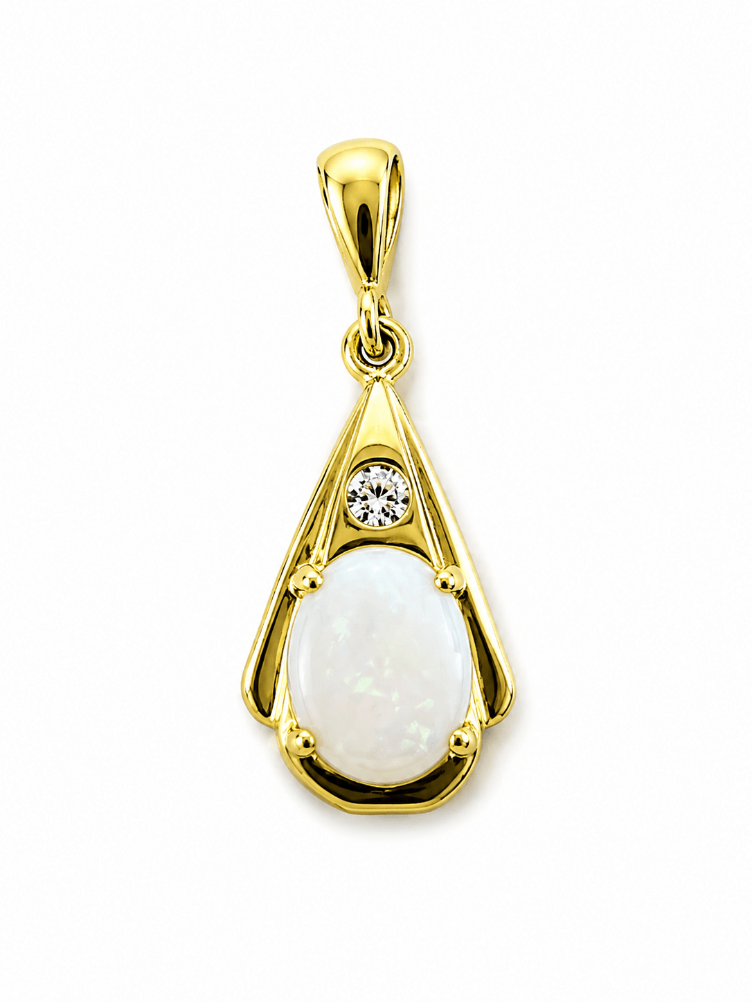 Oval White Australian Opal Fanned Teardrop Pendant — Gold-Plated Sterling Silver - Ministry of Gems®PendantMinistry of Gems®