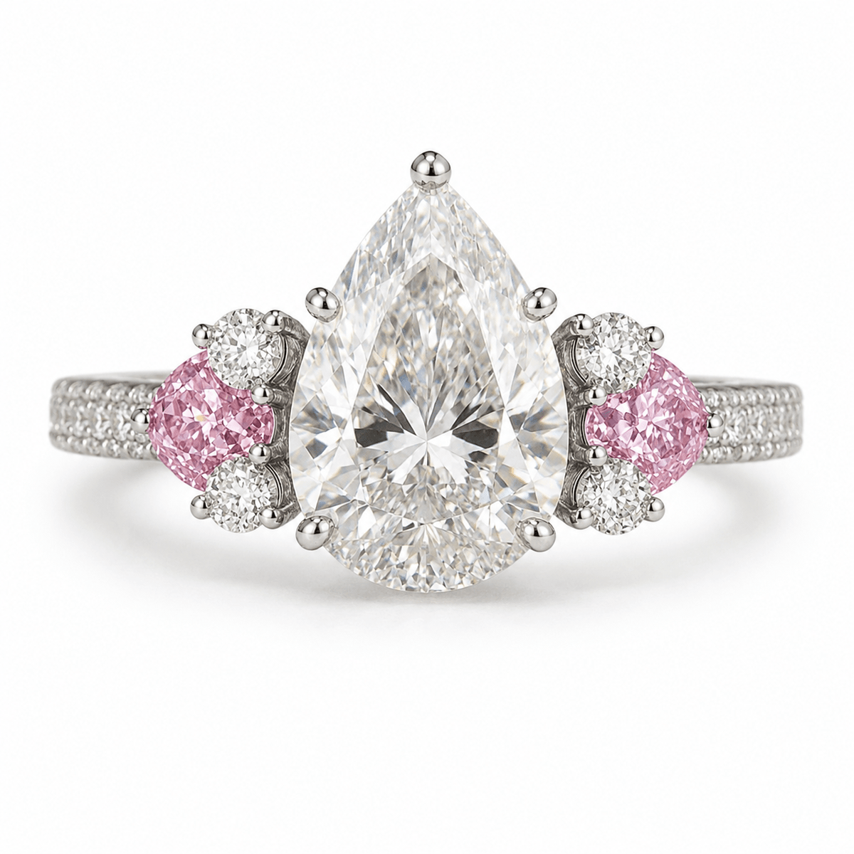Pear Diamond Trilogy Cluster Pink Sapphire Engagement Ring - Ministry of Gems®RingMinistry of Gems®