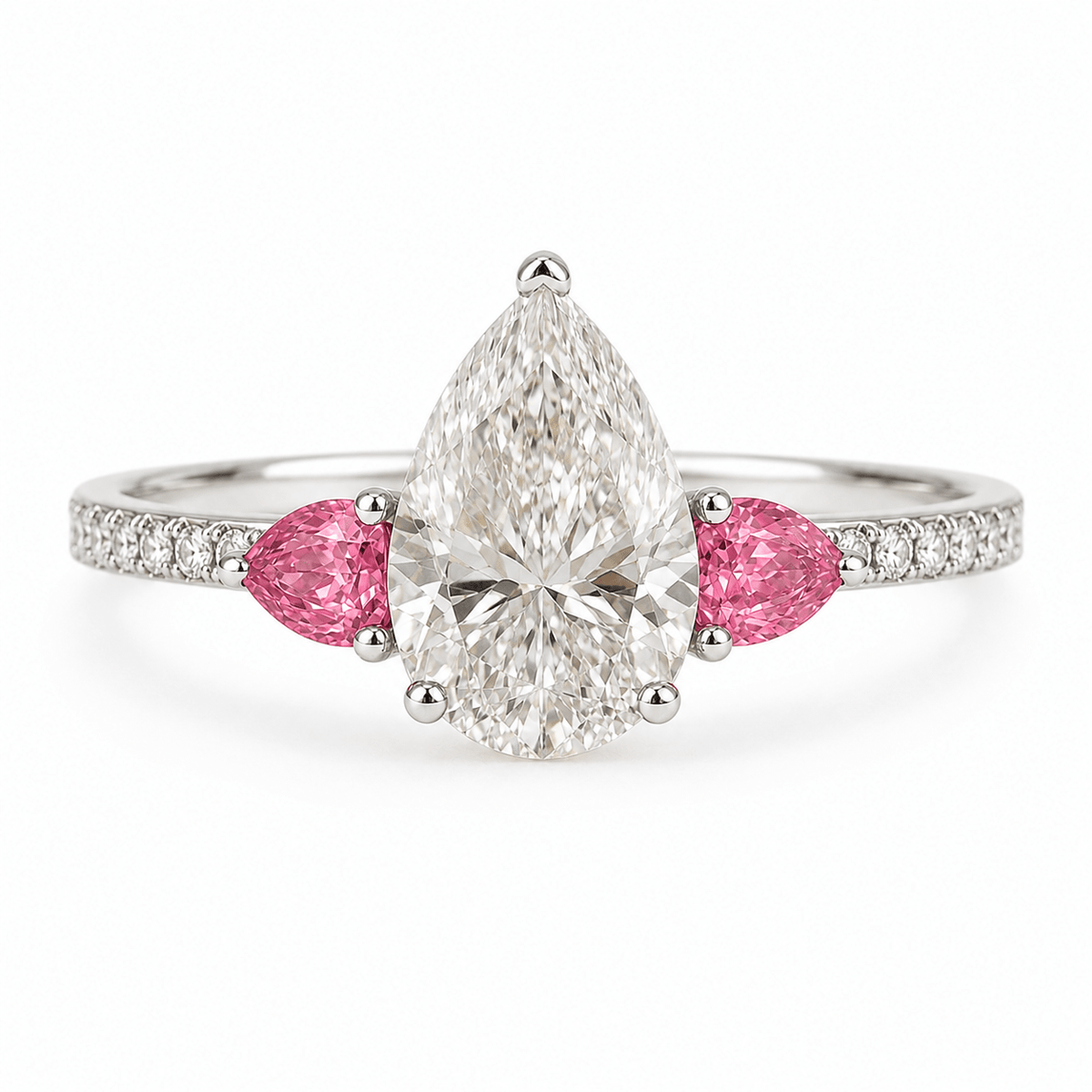 Pear & Pink Sapphire Trilogy Engagement Ring - Ministry of Gems®RingMinistry of Gems®