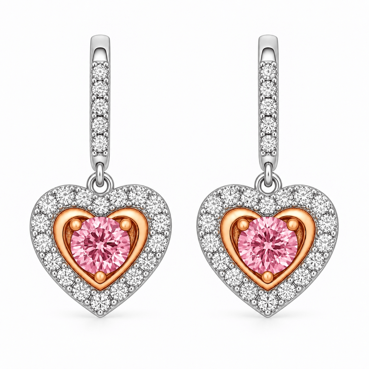 Pink Sapphire Diamond Heart Drop Earrings - Ministry of Gems®EarringsMinistry of Gems®