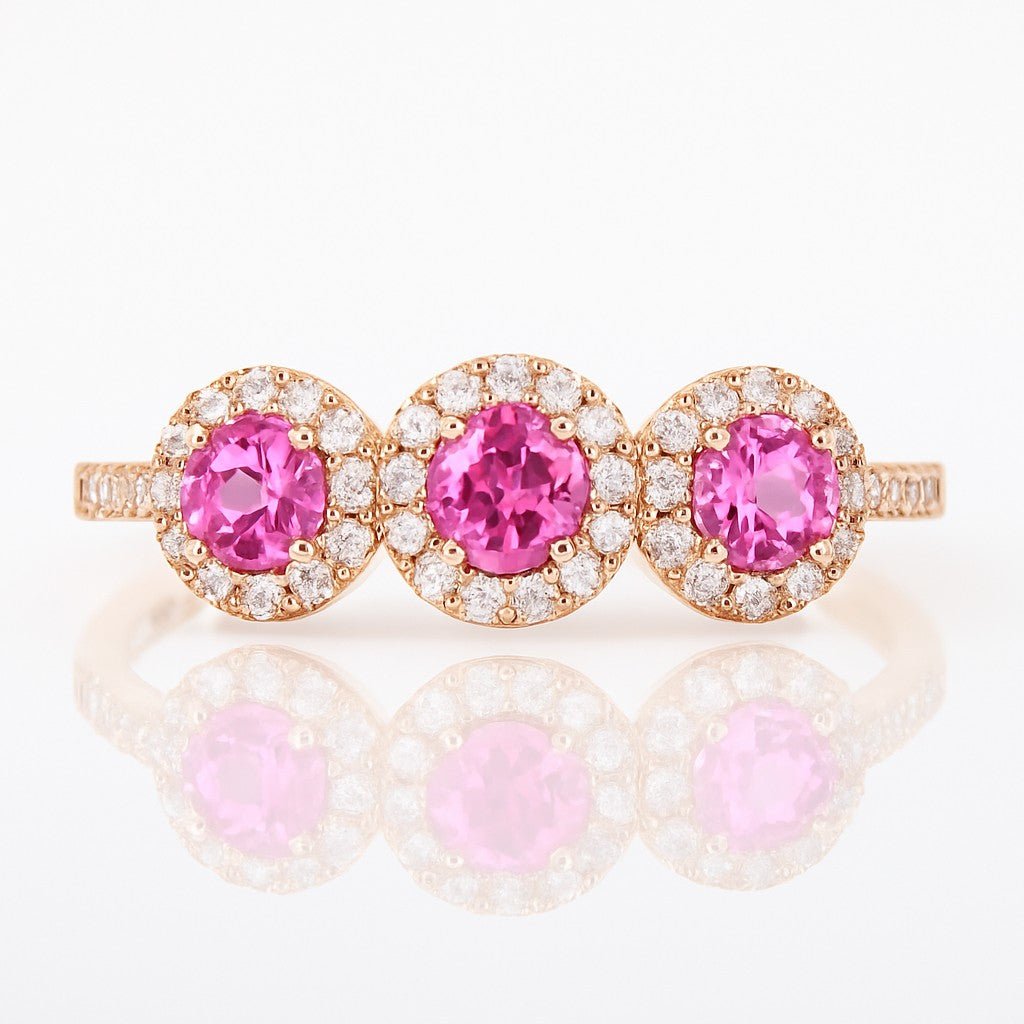Pink Sapphire Trio Halo Ring - Ministry of Gems®RingMinistry of Gems®
