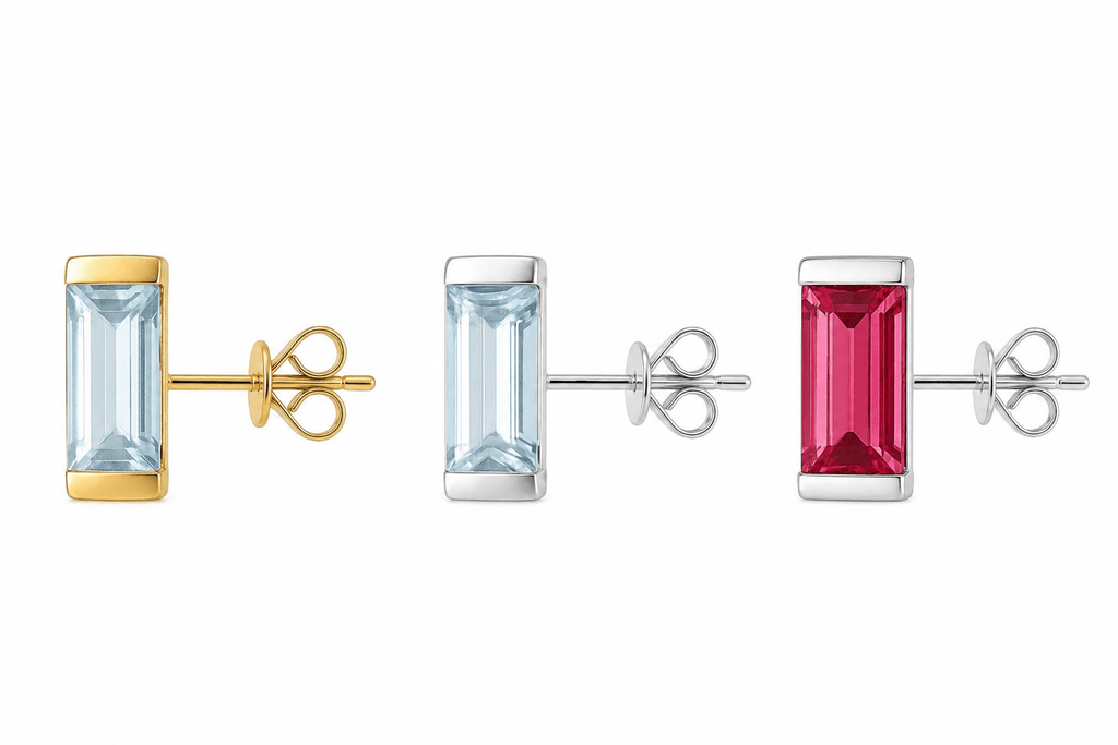 Pink Tourmaline Baguette Bar Studs - Ministry of Gems®EarringsMinistry of Gems®