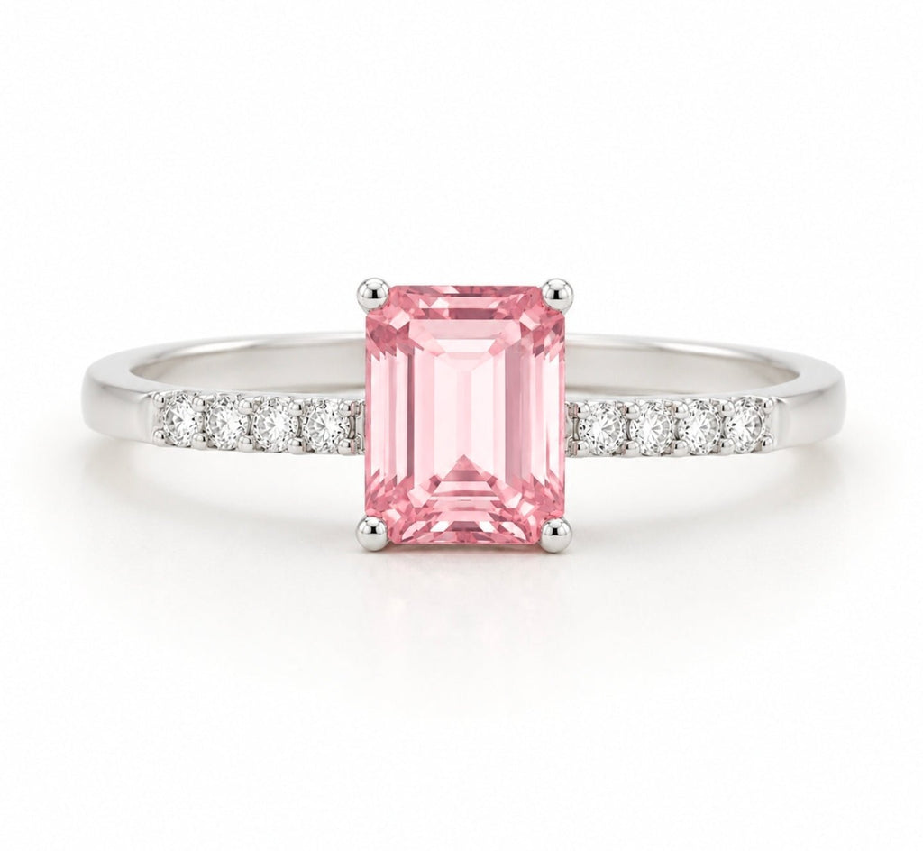 Pink Tourmaline Baguette Ring, White Gold - Ministry of Gems®RingMinistry of Gems®