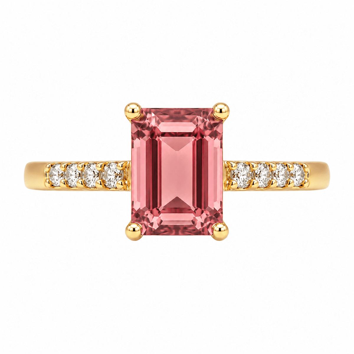 Pink Tourmaline Baguette Ring, Yellow Gold - Ministry of Gems®RingMinistry of Gems®