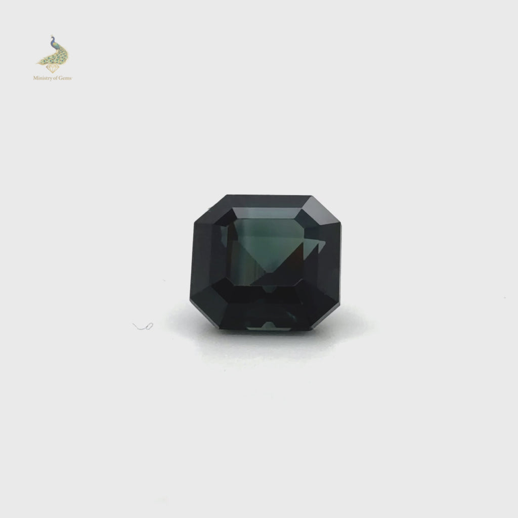 4.0ct Asscher Blue Dark Teal Sapphire