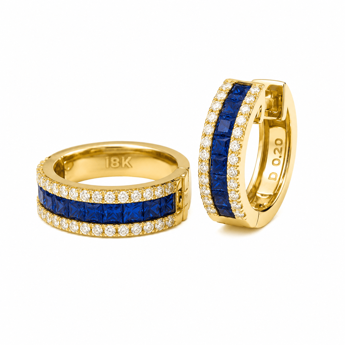 Princess-Cut Blue Sapphire Diamond Huggie Hoops - Ministry of Gems®EarringsMinistry of Gems®