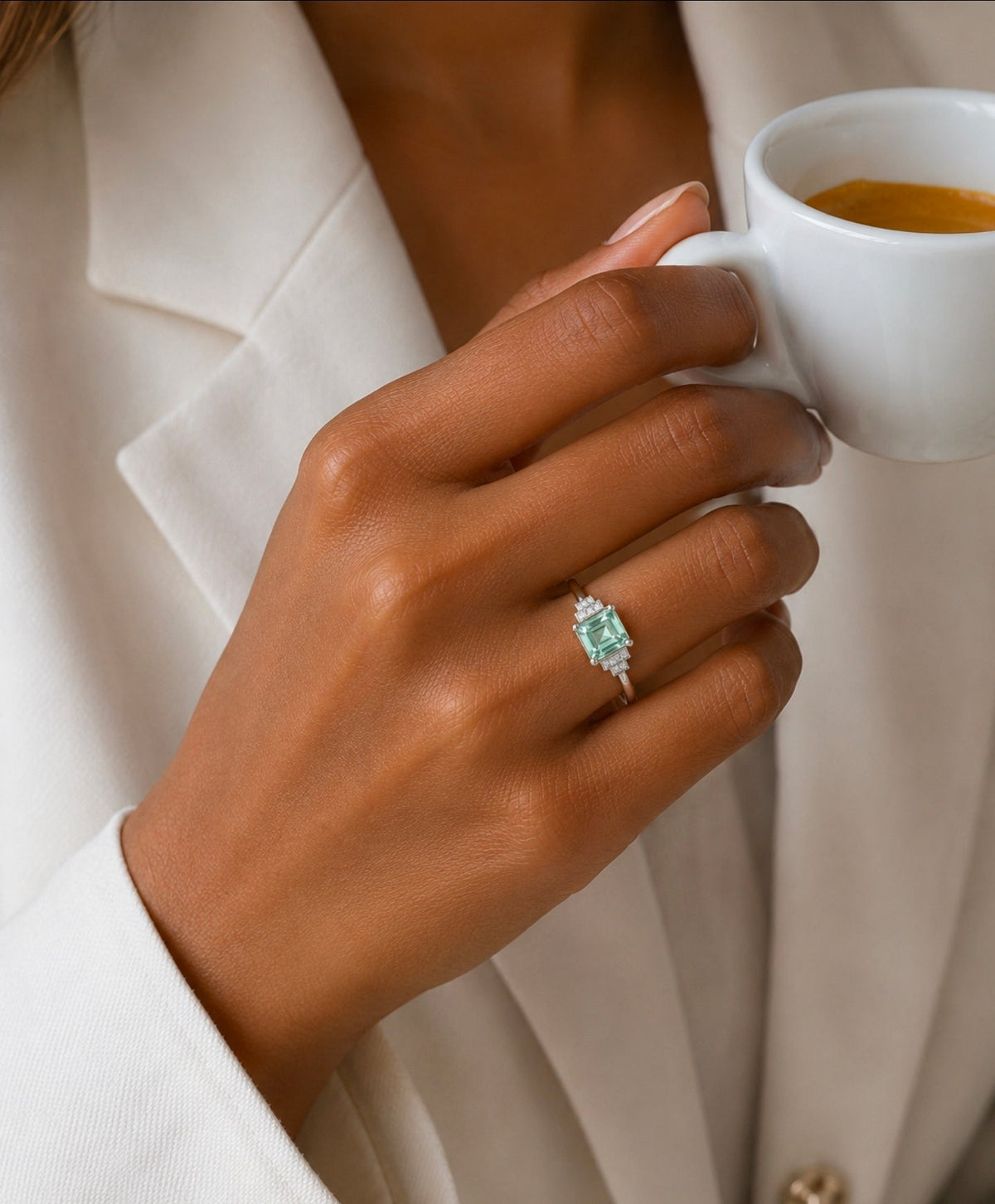 Princess Green Amethyst Diamond Ring, White Gold - Ministry of Gems®RingMinistry of Gems®