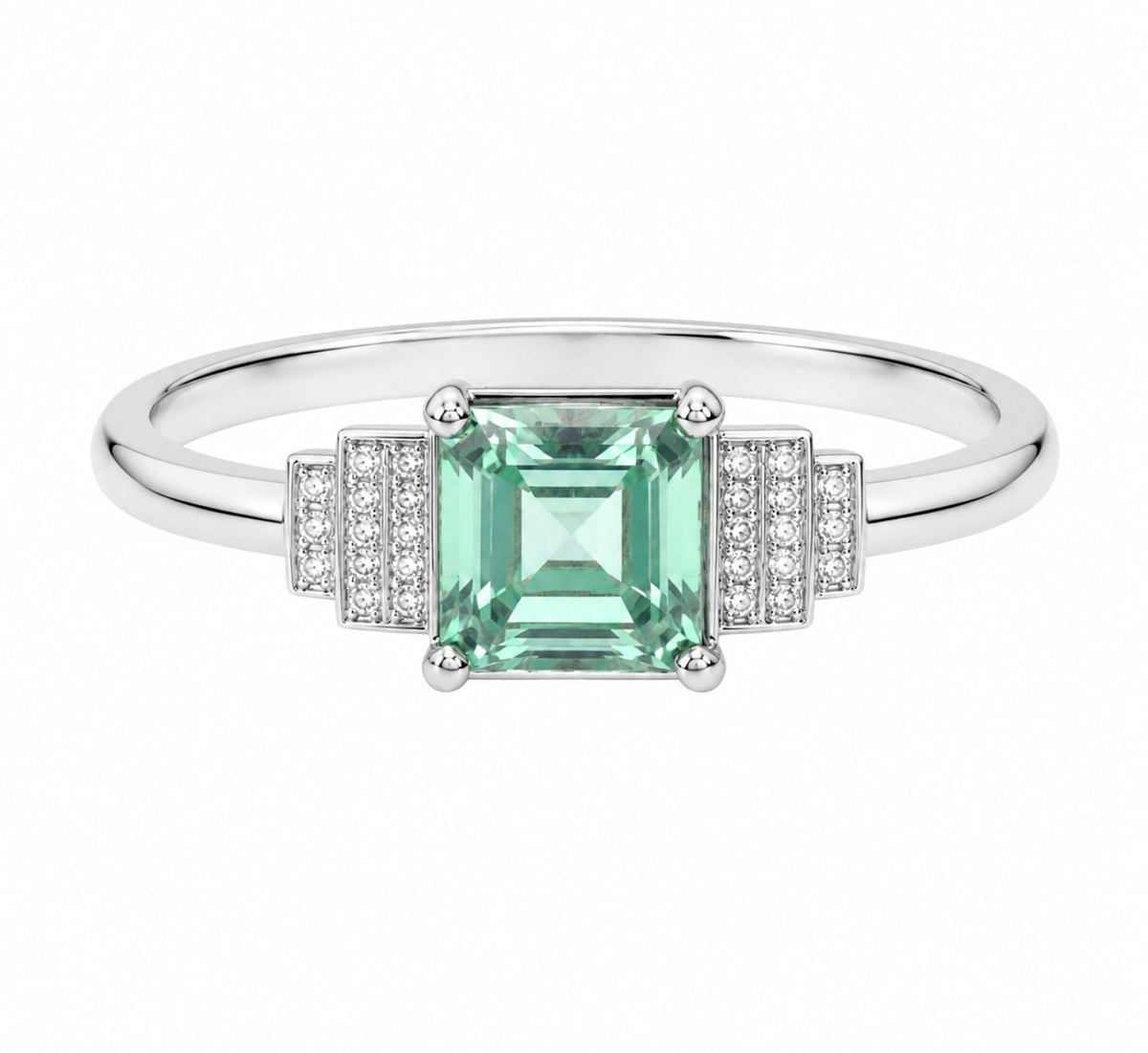 Princess Green Amethyst Diamond Ring, White Gold - Ministry of Gems®RingMinistry of Gems®