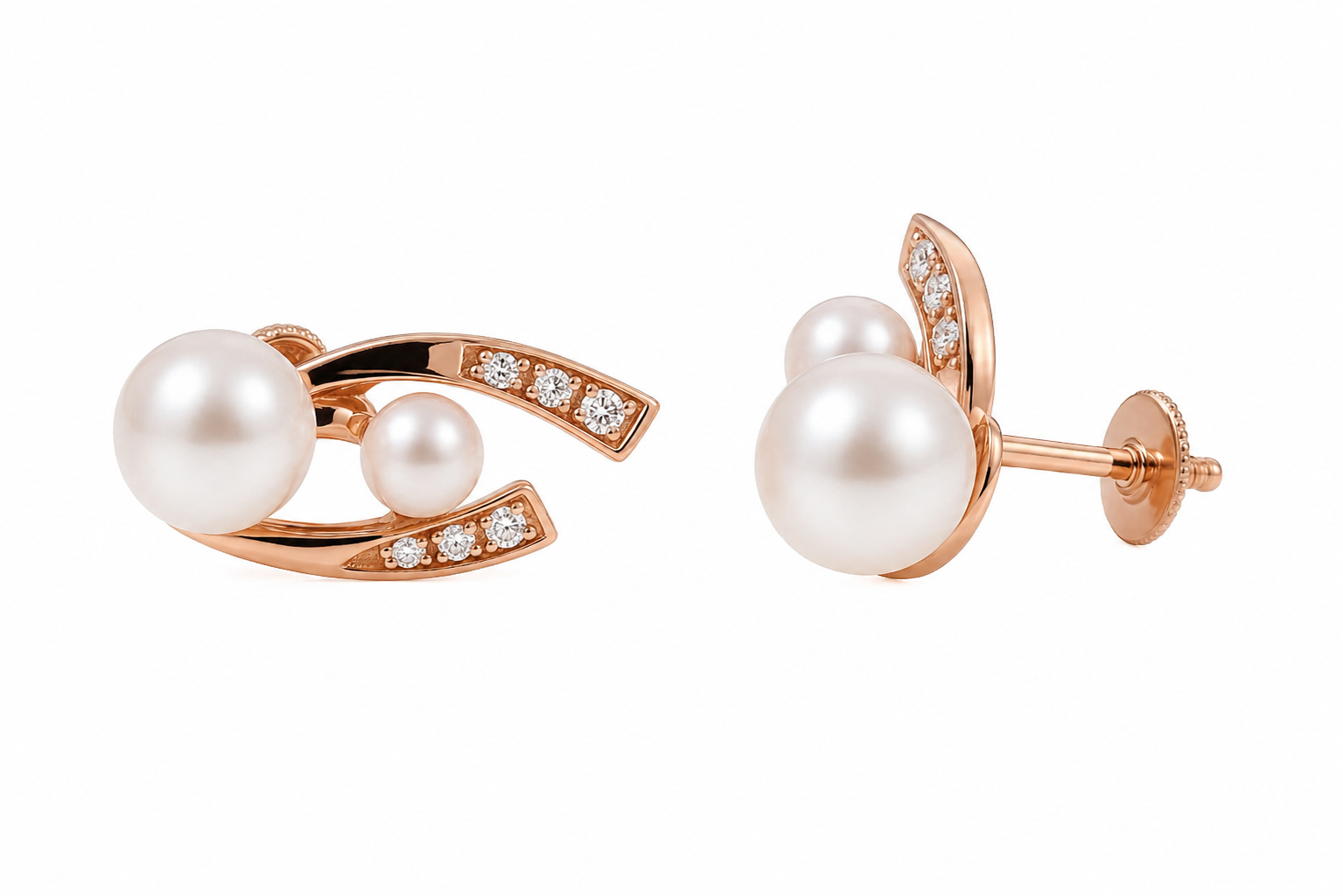 Pearl & Diamond Arc Studs — Ministry of Gems