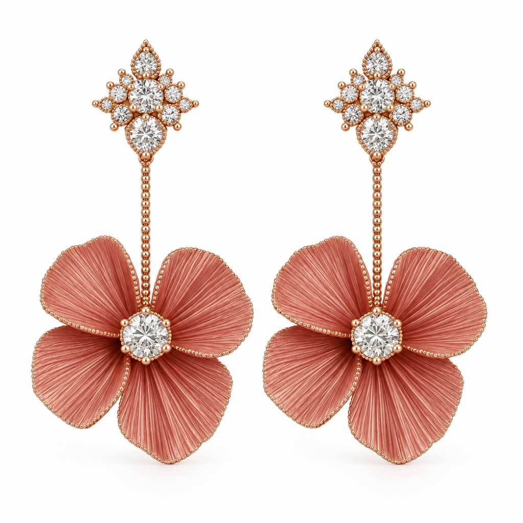 Rose Titanium Floral Diamond Earrings