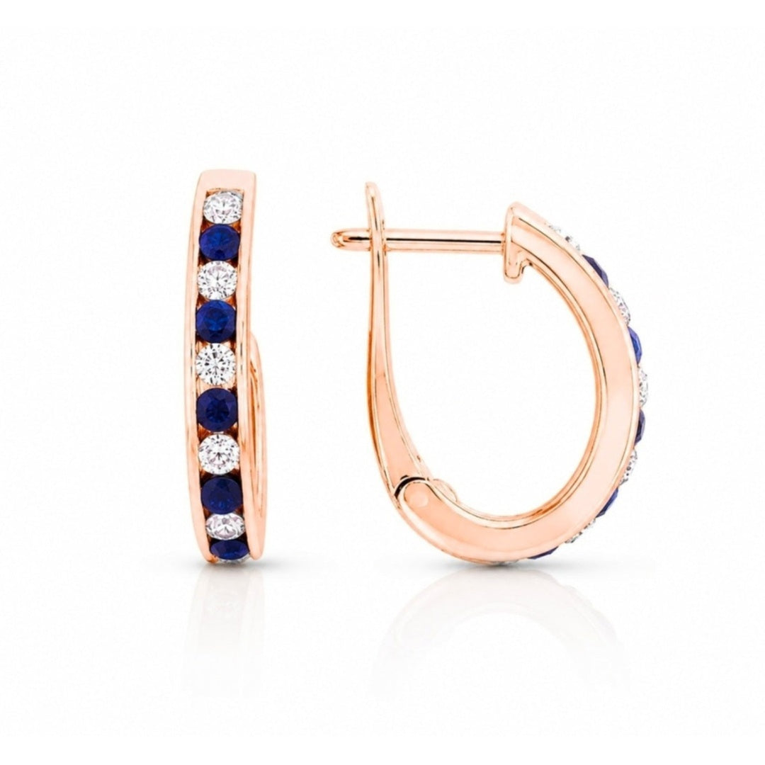 Sapphire Diamond Hoops Rose Gold