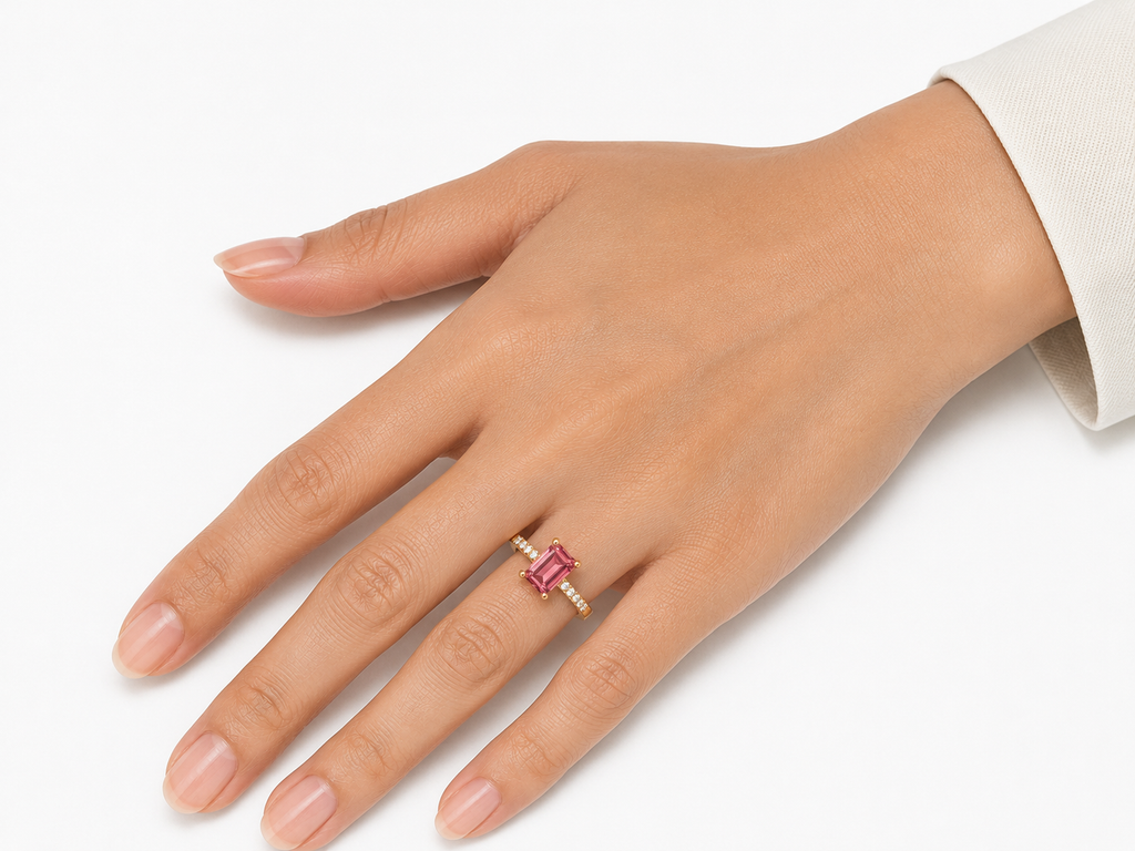 Pink Tourmaline Baguette Ring, Yellow Gold — Ministry of Gems