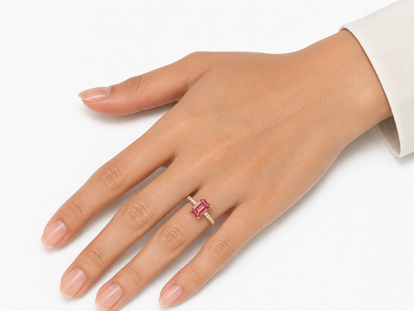 Pink Tourmaline Baguette Ring, Yellow Gold — Ministry of Gems
