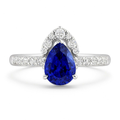 Pear Blue Sapphire Diamond Asymmetric Halo Ring