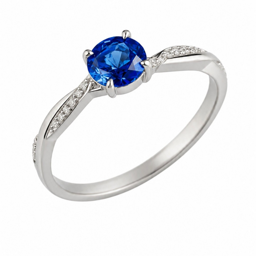 Round Blue Sapphire Diamond Twist Ring