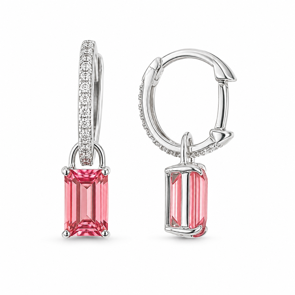 Amélie Blanc — Pink Tourmaline Charm Huggies, White Gold — Ministry of Gems