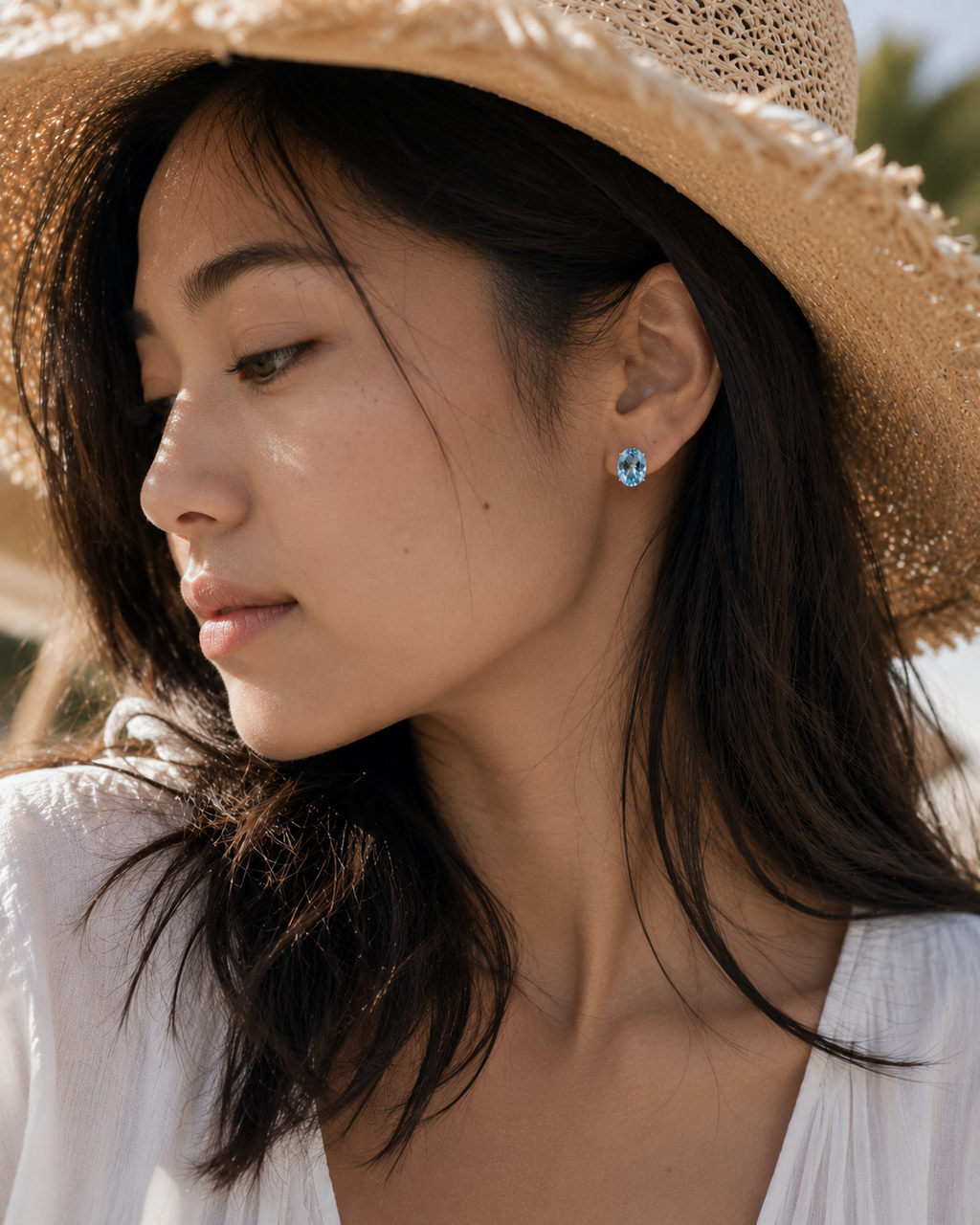 Oval Swiss Blue Topaz Solitaire Studs — Ministry of Gems