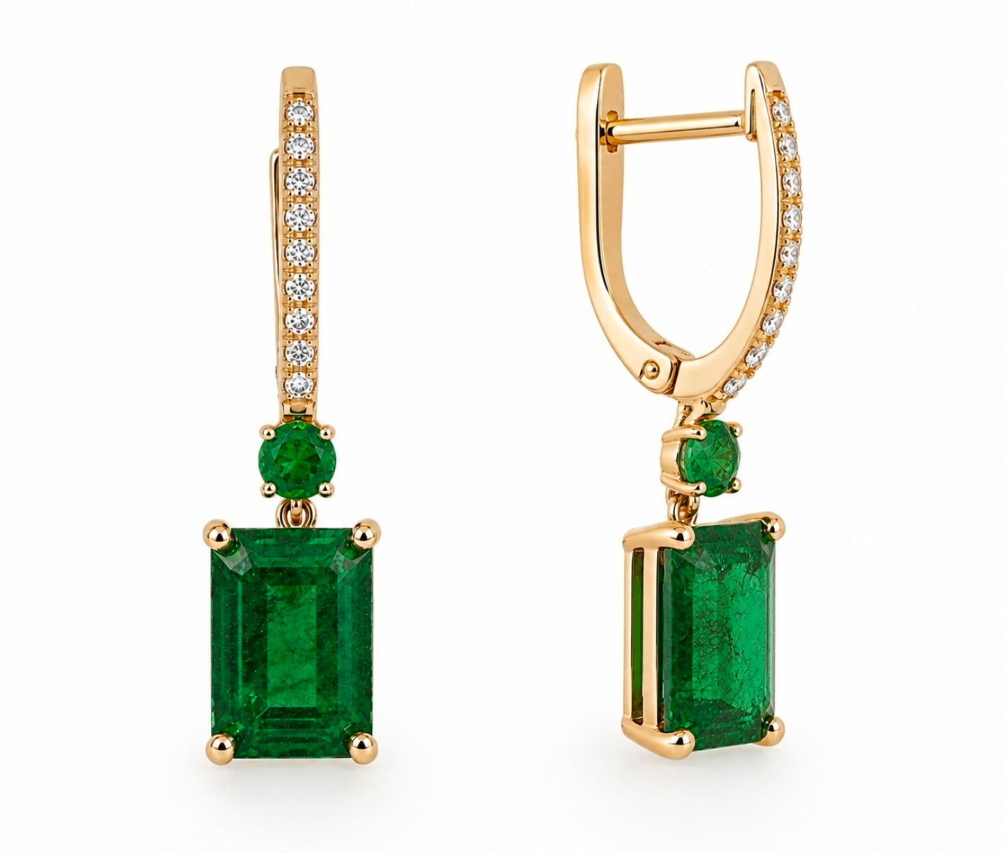 Emerald-Cut Emerald & Diamond Drops — Ministry of Gems