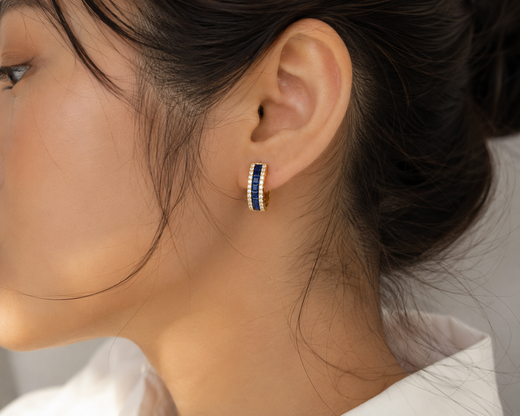 Majesta — Sapphire & Diamond Huggie Hoops — Ministry of Gems